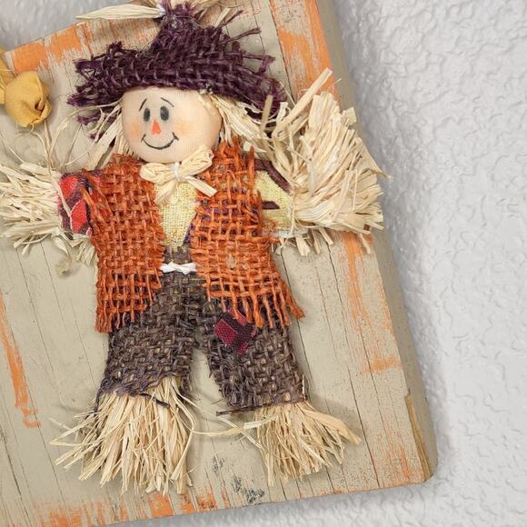 Primitive Rustic Happy Fall Wooden Scarecrow Porch Sign Hanging Decor - Picture 2 of 10